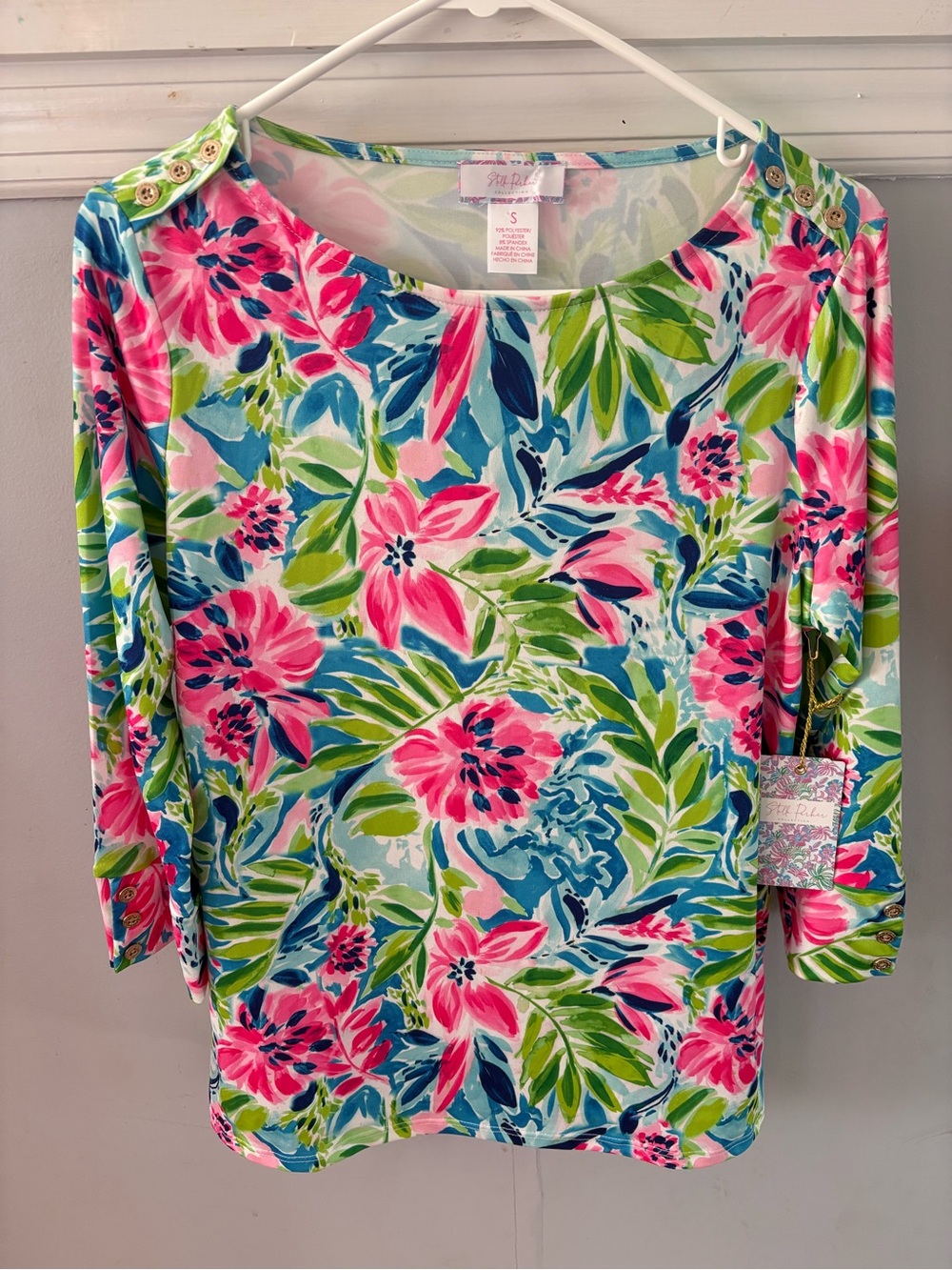 Stella Parker Floral Scoop Neck Long Sleeve Top - Pink/Blue/Green